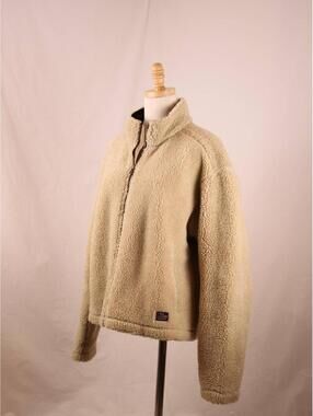 Vintage 80s Lowe Alpine Teddy Sherpa Fleece Zip-up Jacket XL Beige
